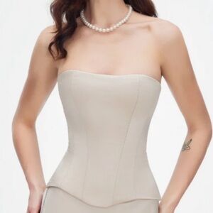 NWT Perfect Corset NY Satin Corset, Ivory/Beige (S)